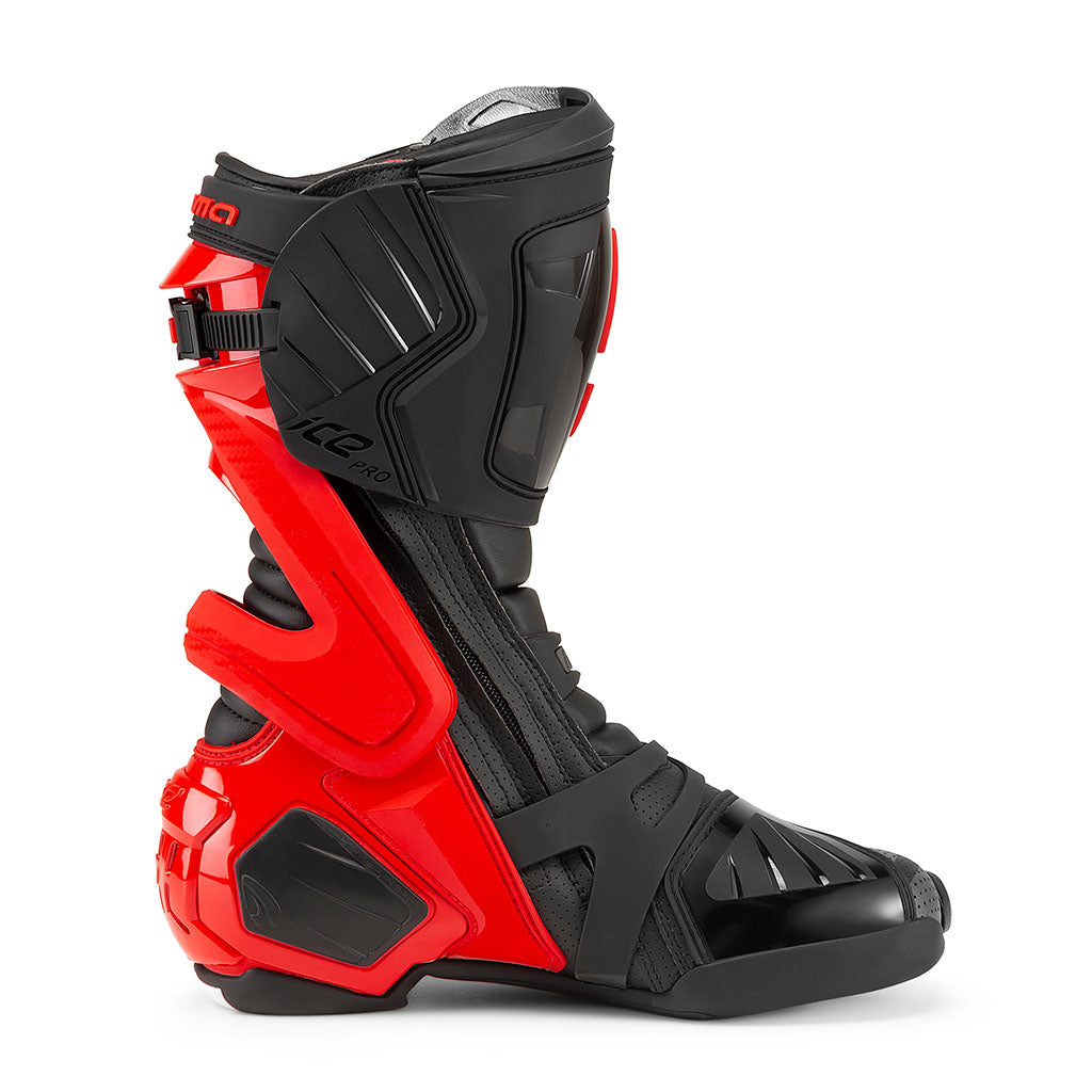 Forma motorcycle boots ice pro flow red black zip side view racing motogp best track gear comfort size alpine gp tech